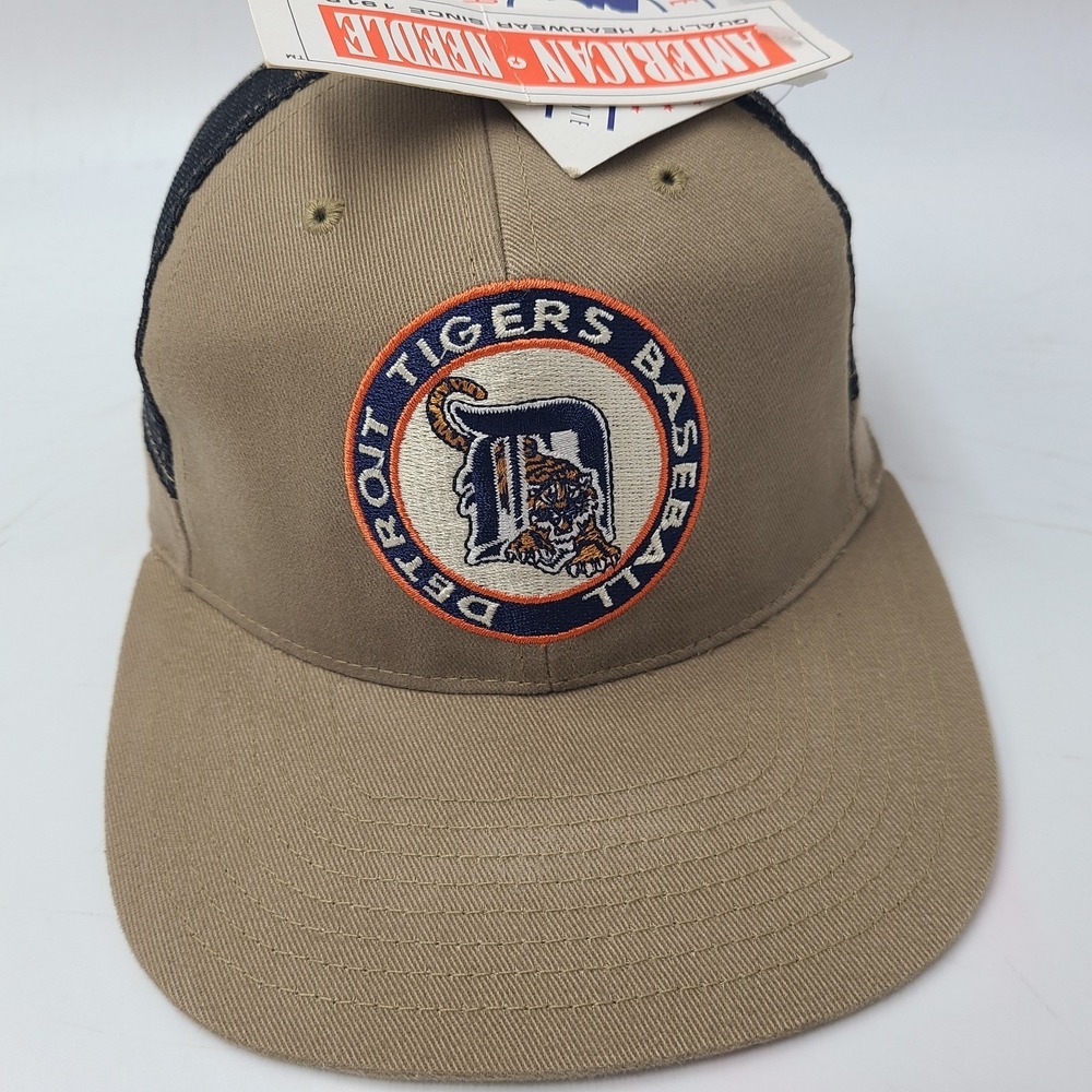 Vintage Detroit Tigers Hat Strapback (Fits Small) American Needle Brown MLB 90s